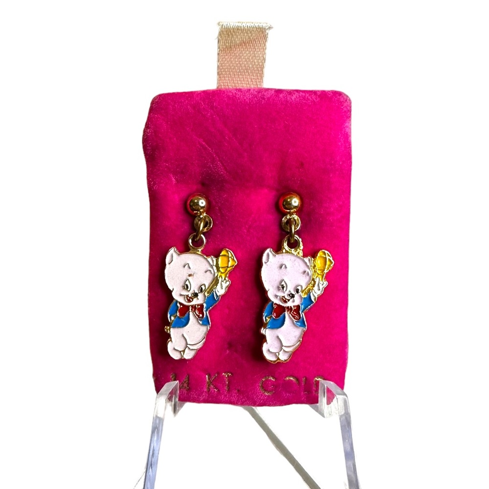 Vintage NOS Looney Tunes Porky Pig 14k GF Post Earrings